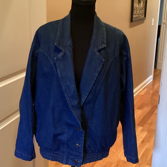Bedford Fair Jackets & Blazers - Women's Dark Blue Denim Jacket with Smocked Hem Size Medium